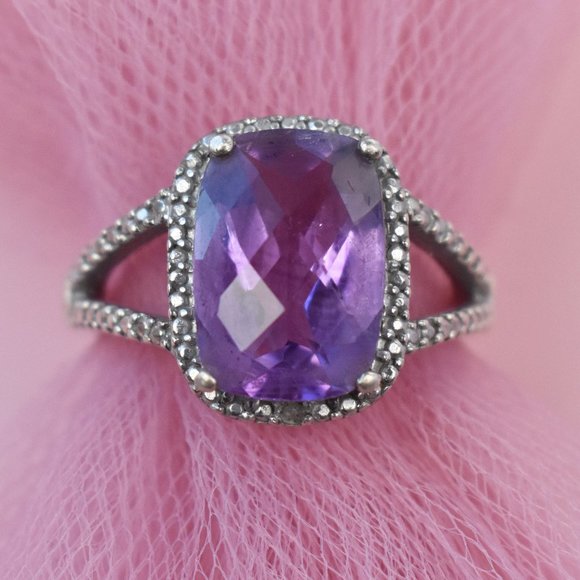 sale collections Large amethyst ring 925 silver size 8 US fancy